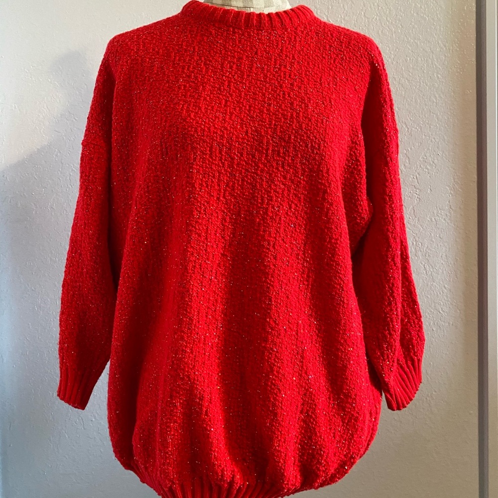80s Vintage Holiday Sparkle Red Sweater Medium
